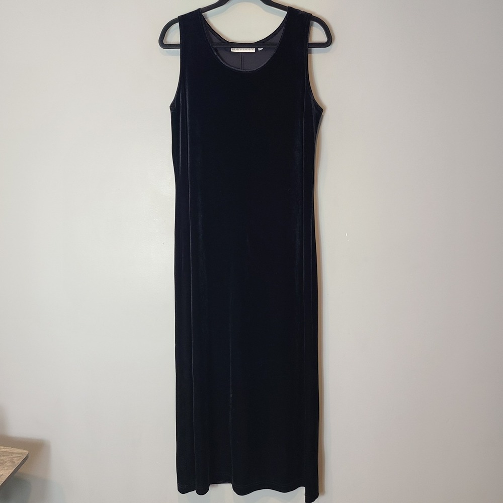 Vintage 90s Y2K Dressbarn Velvet Whimsigoth Witchy Maxi Dress Sz 12 Black Fairy